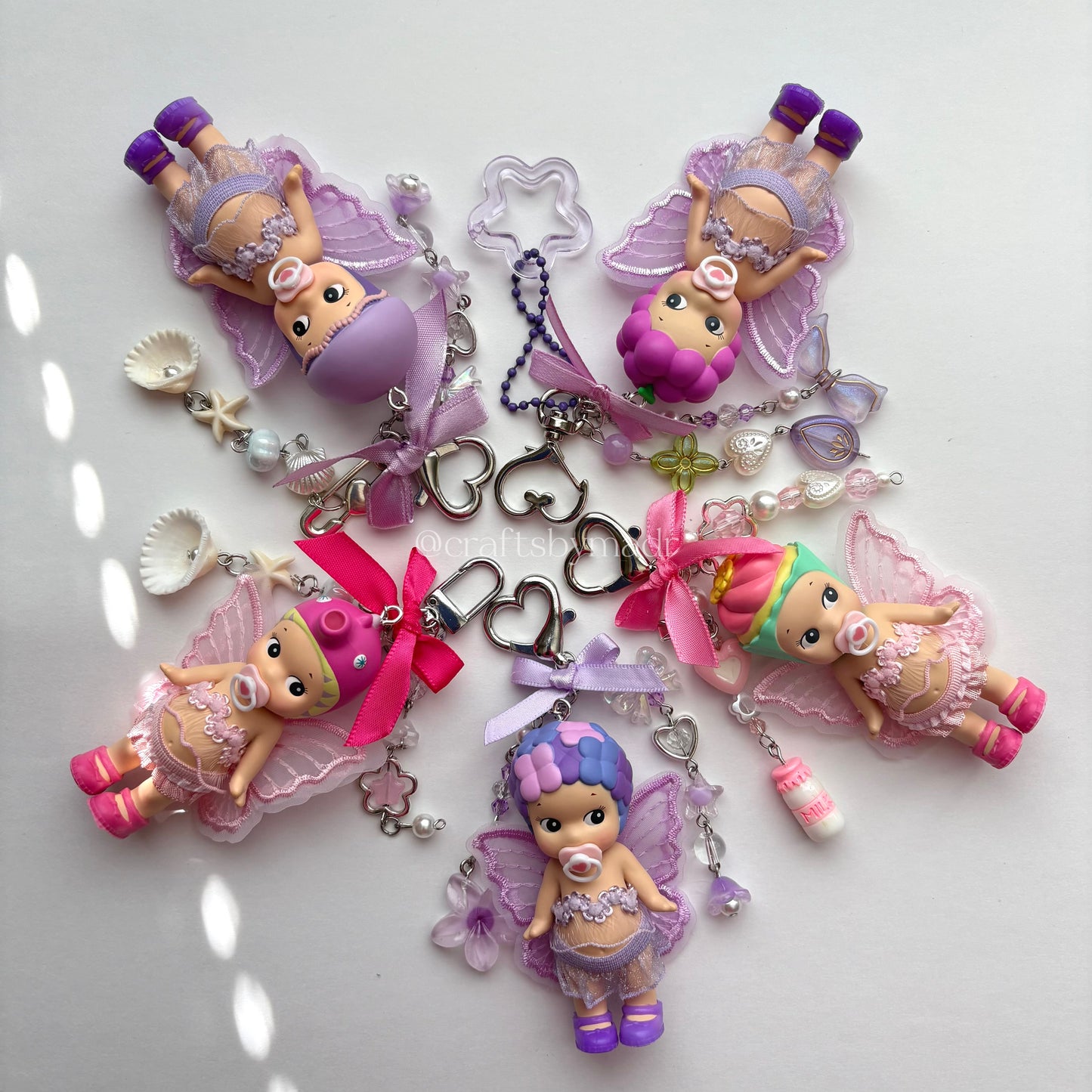 pink & purple sonny angel fairies keychains