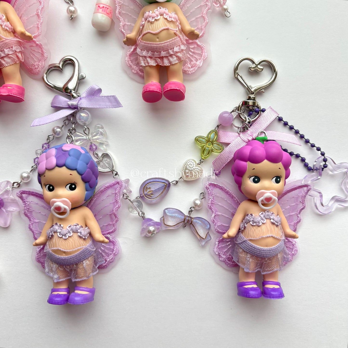 pink & purple sonny angel fairies keychains