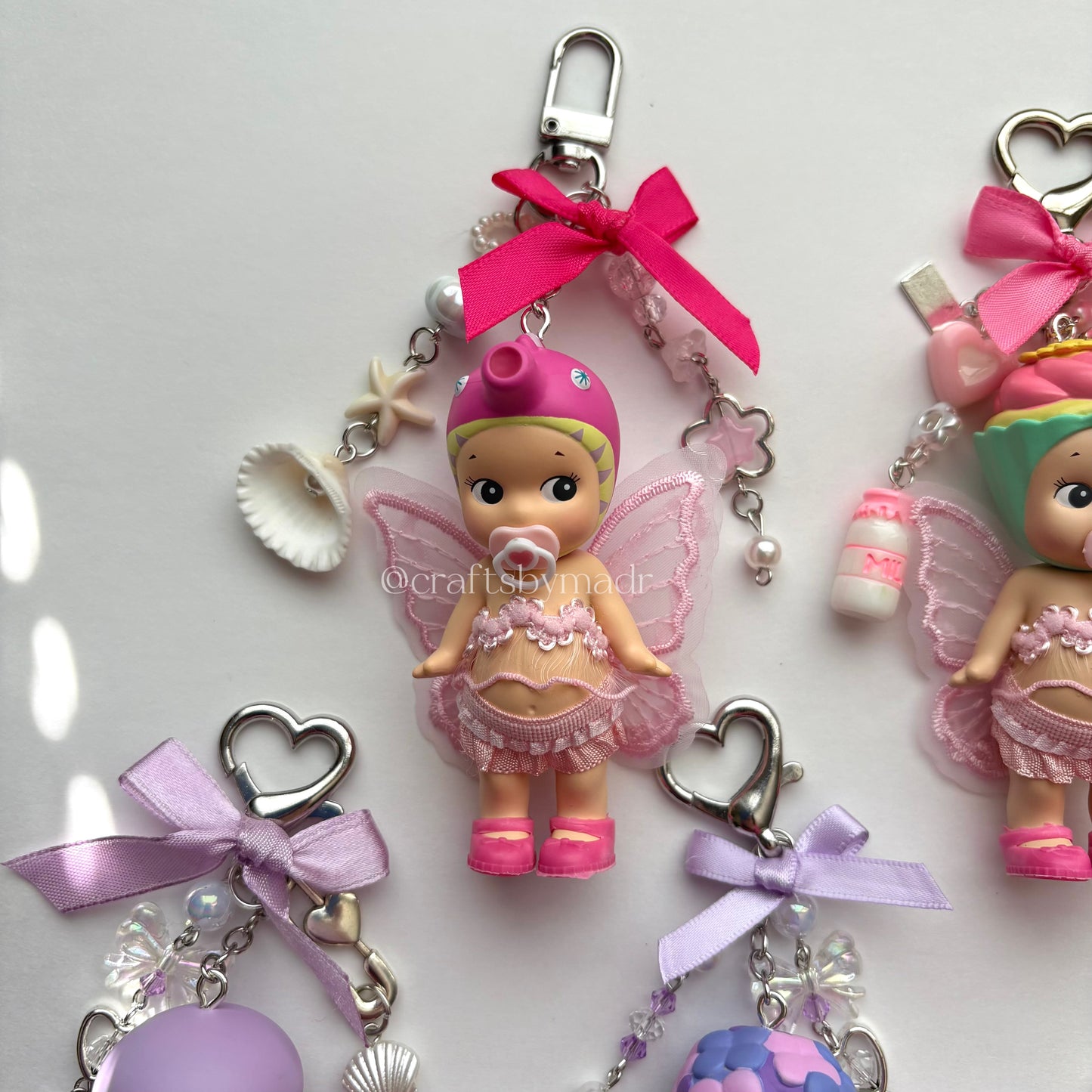 pink & purple sonny angel fairies keychains