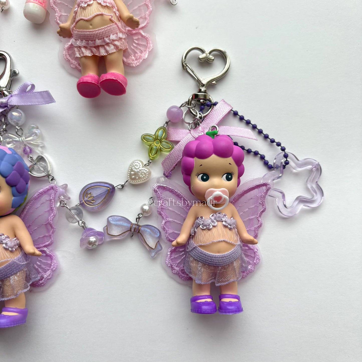 pink & purple sonny angel fairies keychains