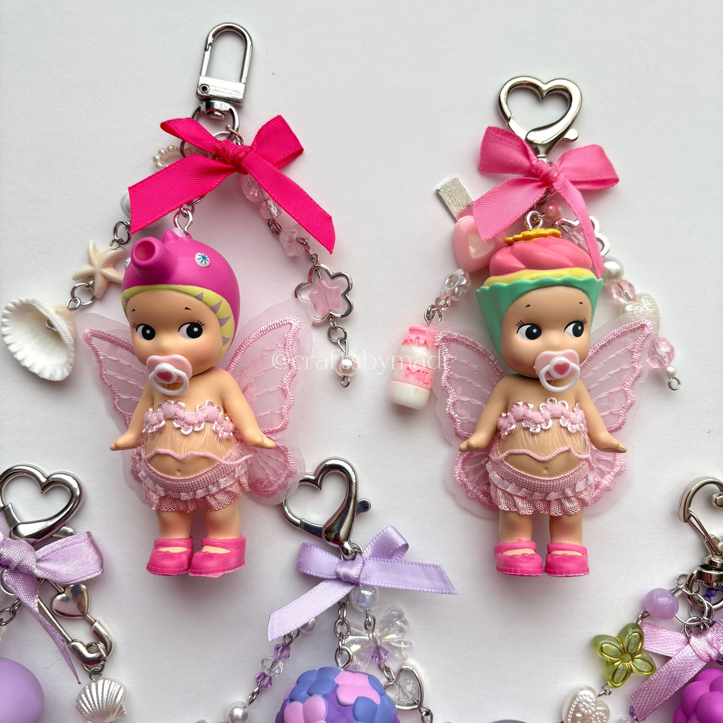 pink & purple sonny angel fairies keychains