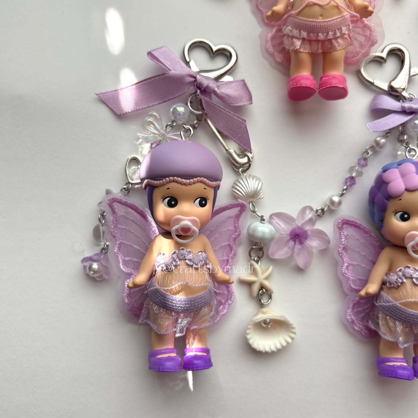 pink & purple sonny angel fairies keychains