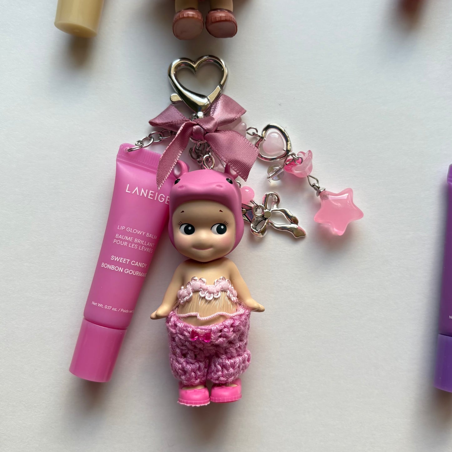 sonny angel keychains x crochet outfits and mini laneige lip balms