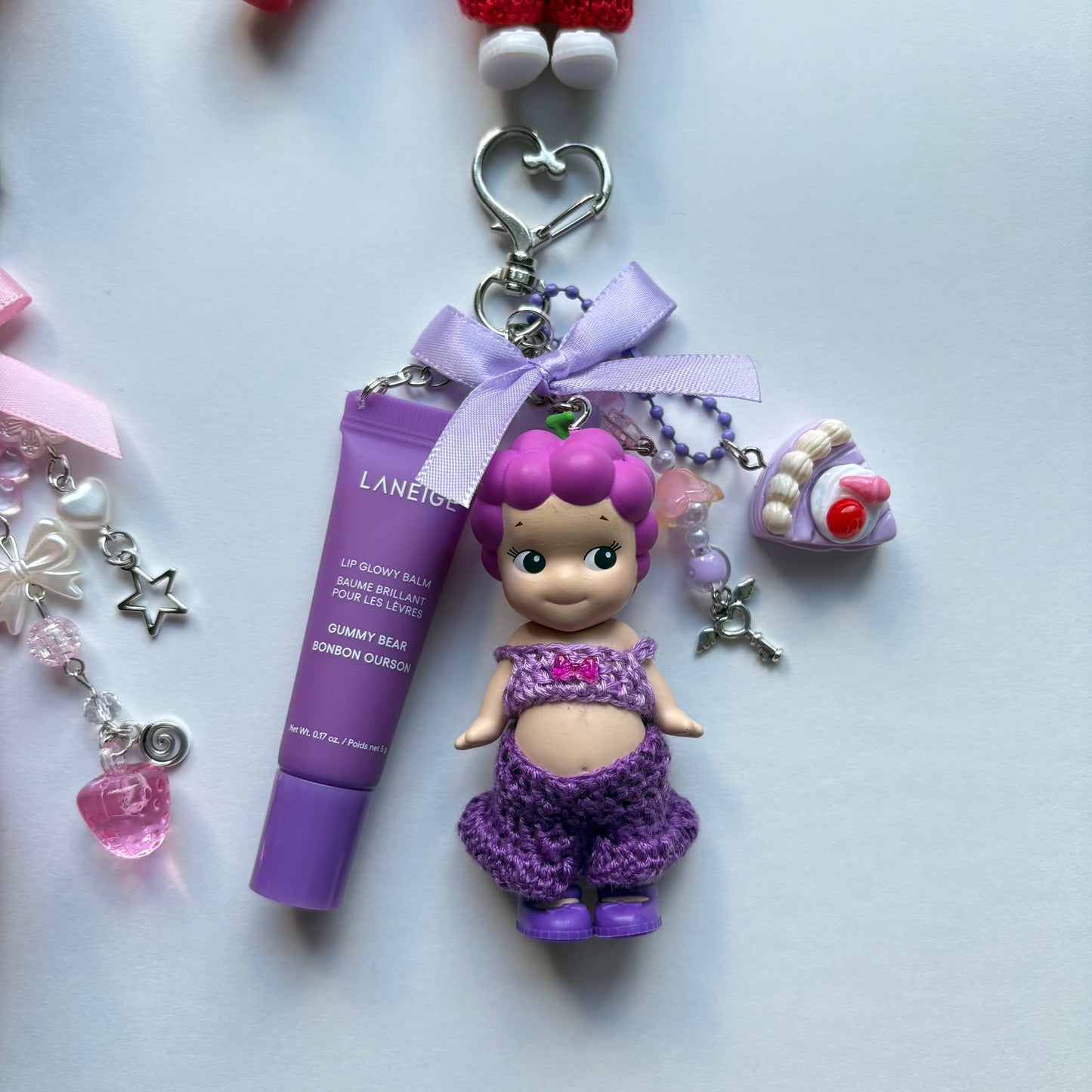 sonny angel keychains x crochet outfits and mini laneige lip balms