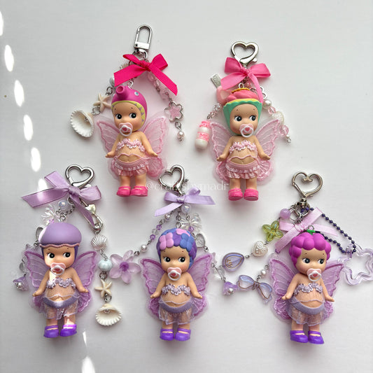 pink & purple sonny angel fairies keychains