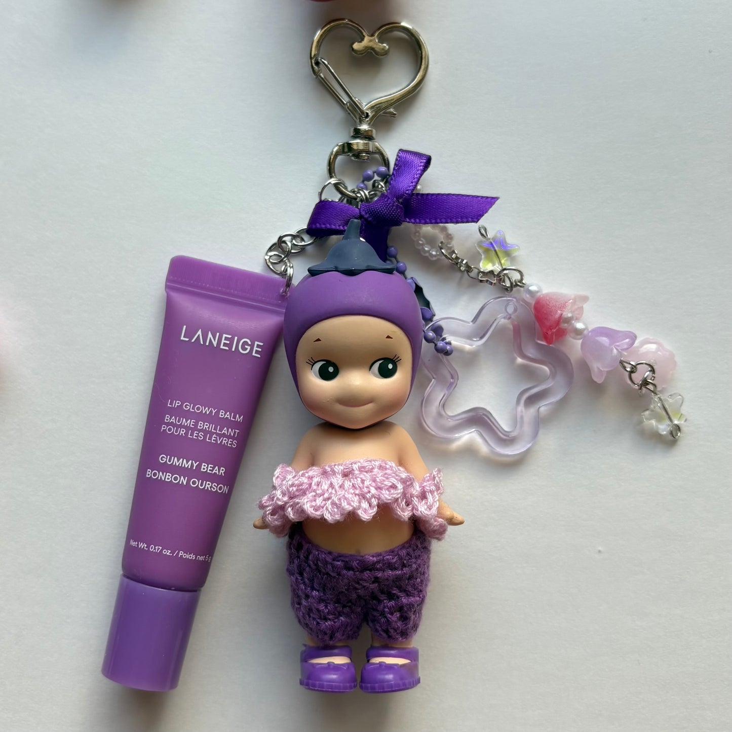 sonny angel keychains x crochet outfits and mini laneige lip balms