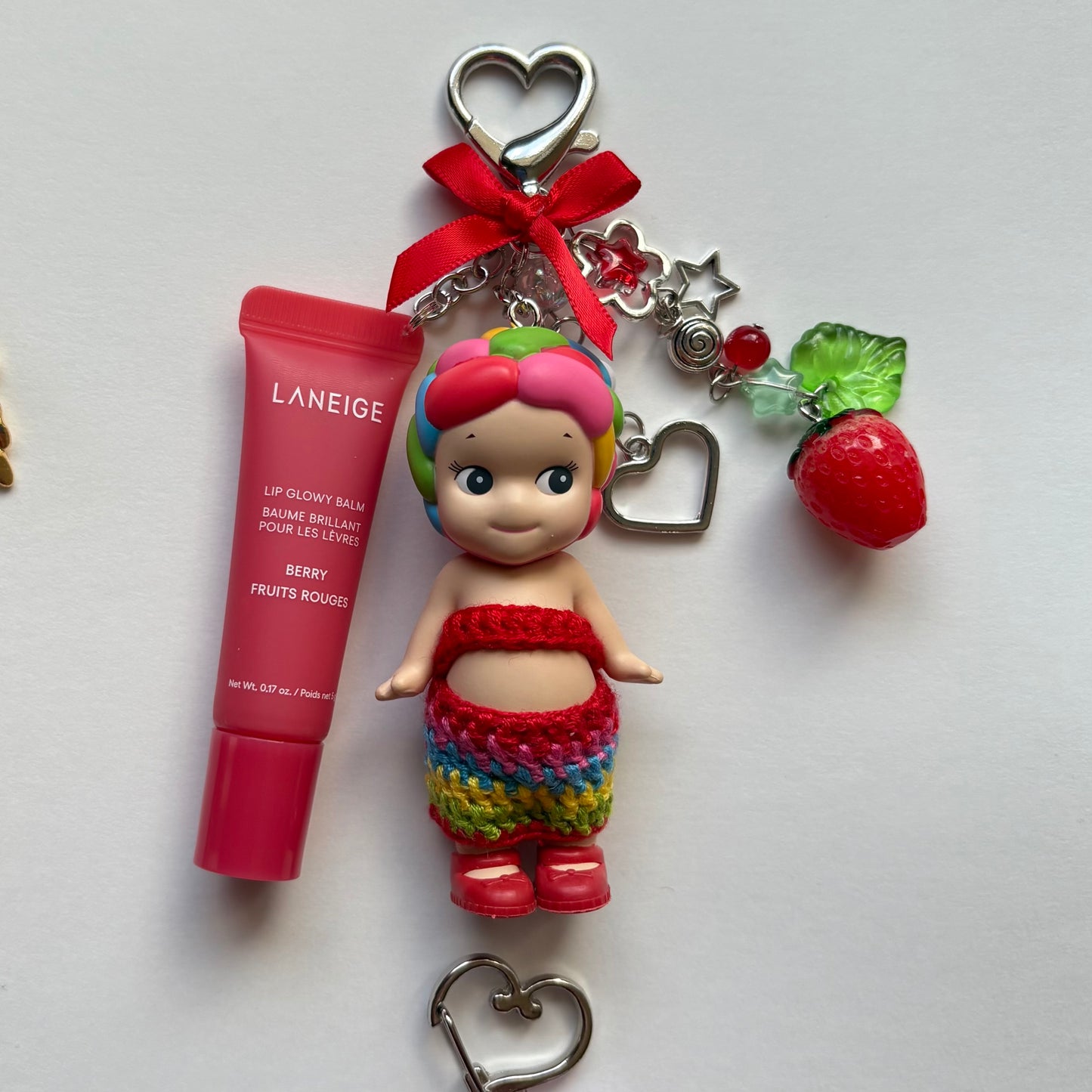 sonny angel keychains x crochet outfits and mini laneige lip balms