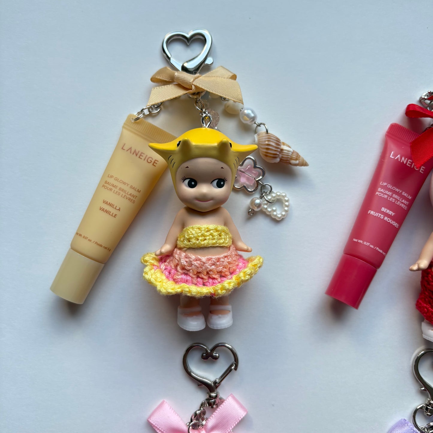 sonny angel keychains x crochet outfits and mini laneige lip balms