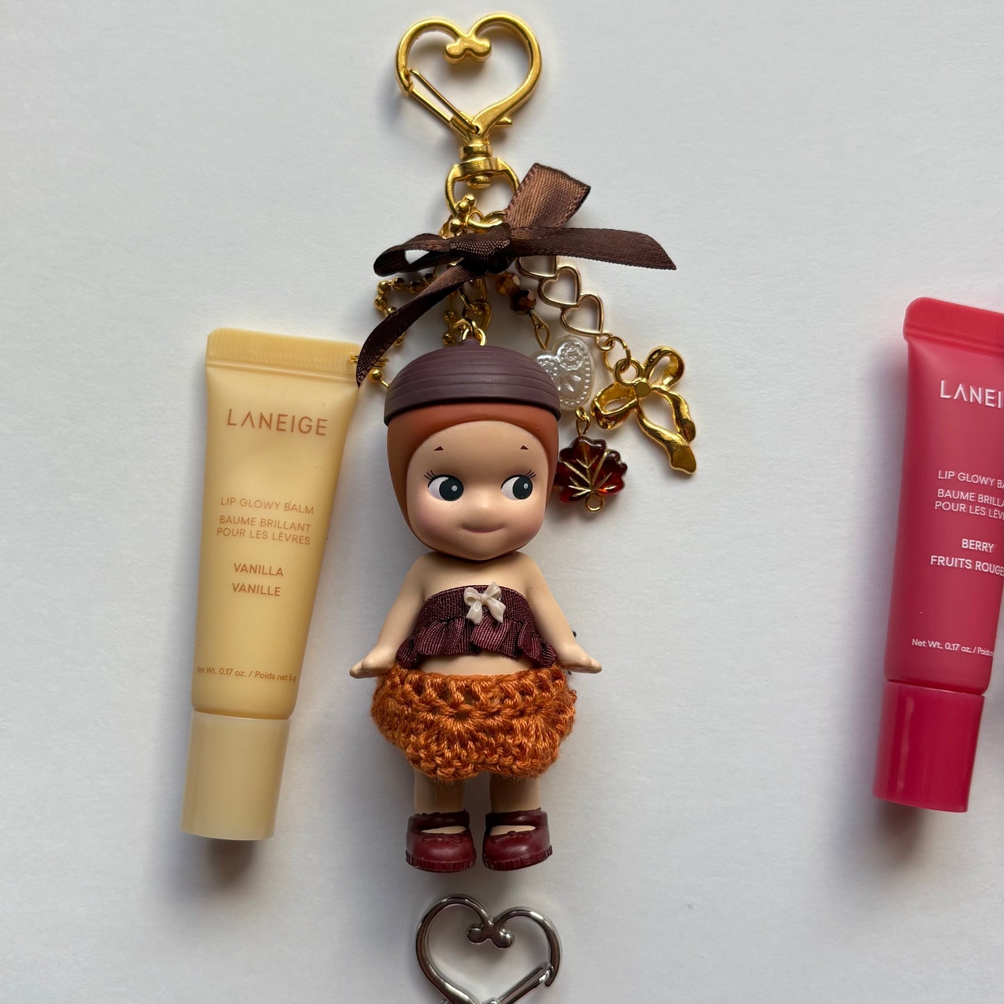 sonny angel keychains x crochet outfits and mini laneige lip balms
