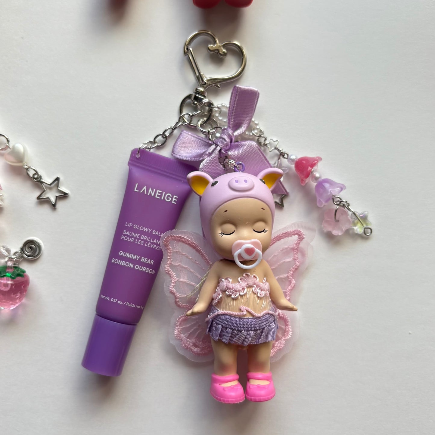 sonny angel keychains x crochet outfits and mini laneige lip balms