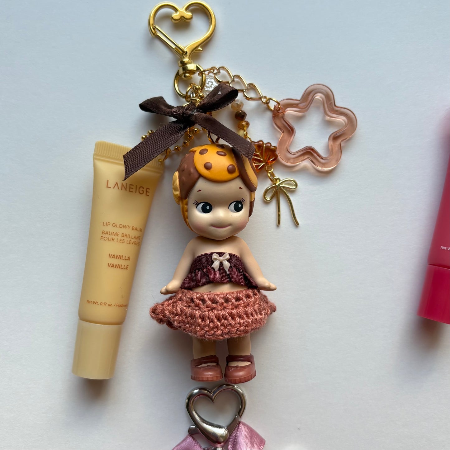 sonny angel keychains x crochet outfits and mini laneige lip balms